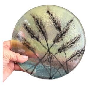 Fused Glass Pampas Grass at Sunset Art Glass 7” Plate